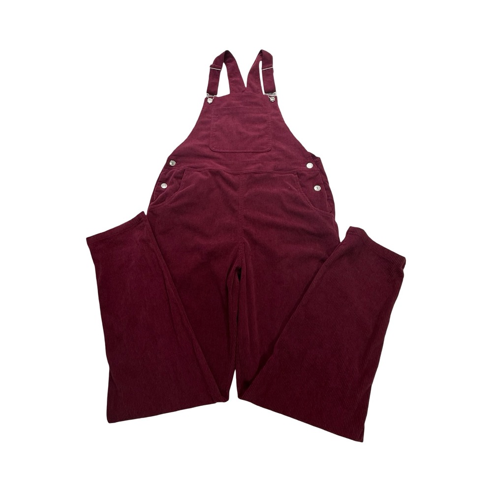 Unbranded Corduroy Overalls Women M 30x30 Burgundy Ribbed Straight Leg Boho